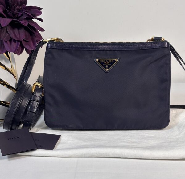 Prada Double Zip Crossbody Vitelli Daino Blue