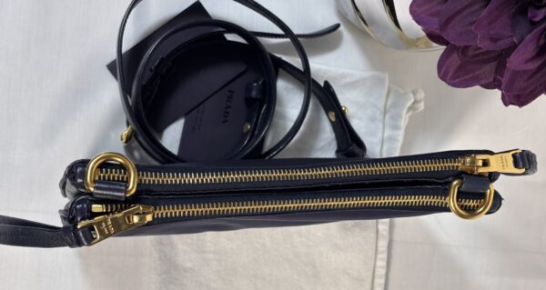 Prada Double Zip Crossbody Vitelli Daino Blue - Image 4