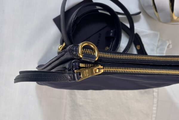 Prada Double Zip Crossbody Vitelli Daino Blue - Image 5