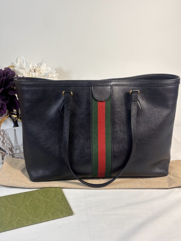 Gucci Web Black Leather Tote - Image 2