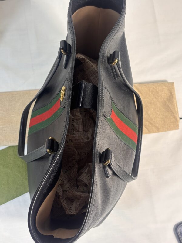 Gucci Web Black Leather Tote - Image 6