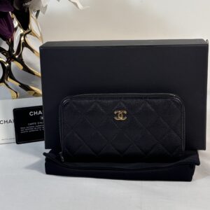 Chanel Zip Wallet Black Caviar with Gold Hardware