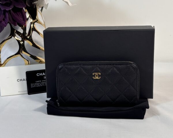 Chanel Zip Wallet Black Caviar with Gold Hardware
