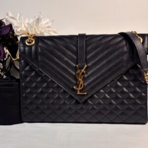 YSL Large Triquilt Envelope Black With Gold Hardware
