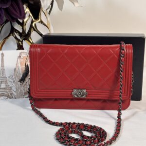 Chanel Red Lambskin Boy Woc