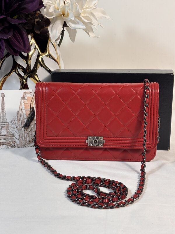 Chanel Red Lambskin Boy Woc