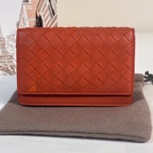 Bottega Venetia Orange Intrecciato Leather Card Holder