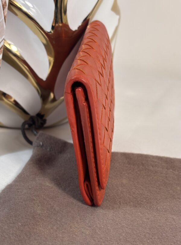 Bottega Venetia Orange Intrecciato Leather Card Holder - Image 4