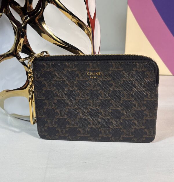 Celine Triomphe Coin and Card Pouch with Hook