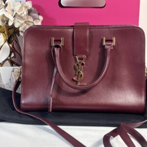 YSL Burgundy Leather Cabas Tote