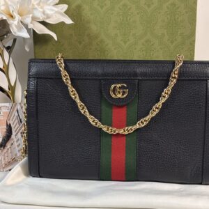 Gucci Web Ophidia Black Leather Chain Shoulder bag