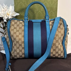 Gucci Canvas Web Boston Bag Blue