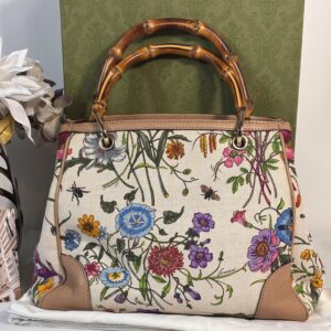 Gucci Bamboo Handle Flora Canvas Bag