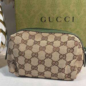 Gucci Beige Cosmetic Pouch with Green Trim