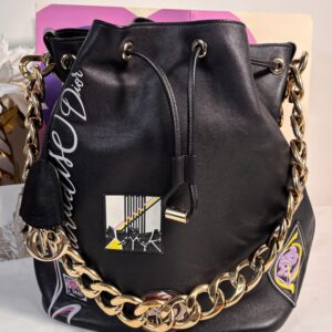 Christian Dior Paradise Logo Patches Bucket Bag Black