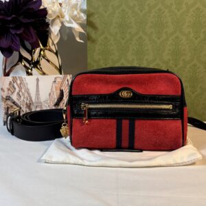 Gucci Red Suede Vintage Web Mini Ophidia Belt Bag