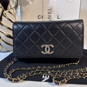 Chanel Multicolor Crystal Cc Woc Black