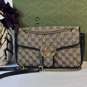 Gucci Marmont Small Black and Beige Canvas