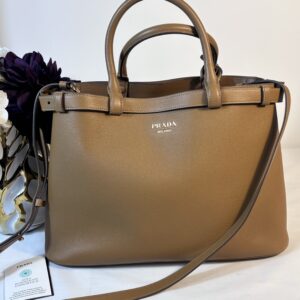 Prada Buckle Medium Leather Double Belt Caramel