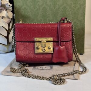 Gucci Red Guccissima Padlock 2 Way Carry