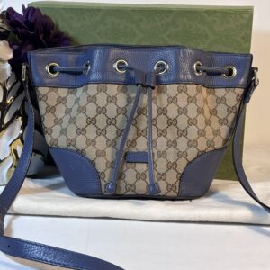 Gucci Canvas Bucket Bag with Blue Trim