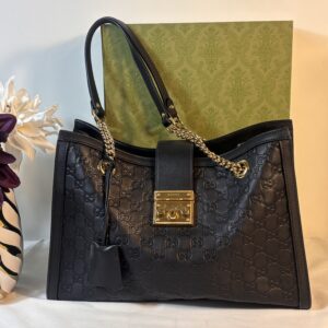 Gucci Black Guccissima Padlock Tote