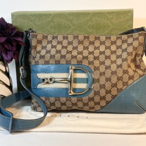 Gucci Horsebit Canvas Crossbody Blue