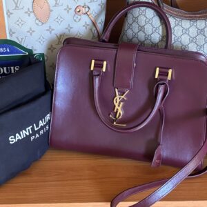 YSL Burgundy Leather Cabas Tote