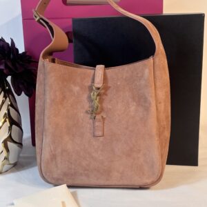 YSL Small Le 5 Suede Hobo Barely Pink